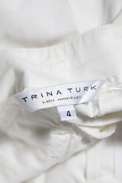 Trina Turk Womens Cotton White High Waisted Pleated Wide Leg Capri Pants Size 4