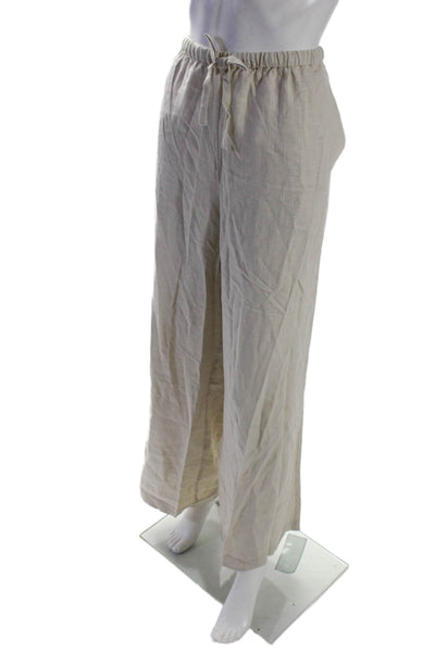 Oak + Fort Womens Linen Drawstring Ruched Tied Straight Leg Pants Beige Size L