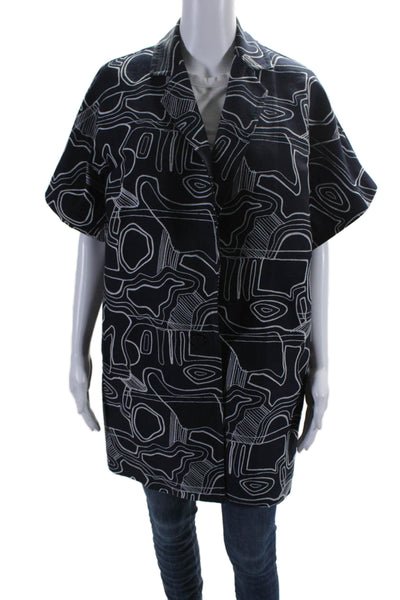 Max Mara Women's Short Sleeves Button Up Tunic Shirt Abstract Blue Size 4