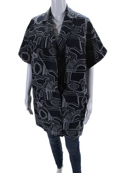 Max Mara Women's Short Sleeves Button Up Tunic Shirt Abstract Blue Size 4