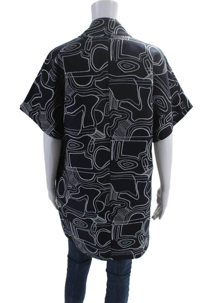 Max Mara Women's Short Sleeves Button Up Tunic Shirt Abstract Blue Size 4