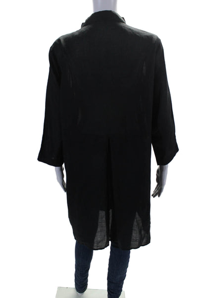 Xinrui Women's Collared Short Sleeves Sheer Button Down Tunic Black Size 8