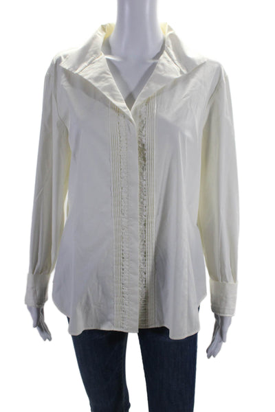 Lafayette 148 New York Women's Long Sleeves Button Down Shirt Cream Size 4