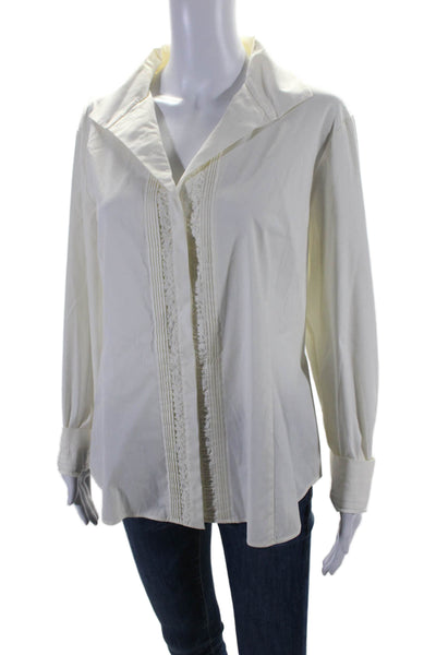 Lafayette 148 New York Women's Long Sleeves Button Down Shirt Cream Size 4