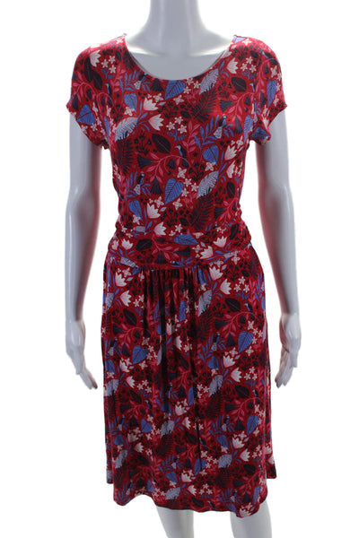 Boden Womens Short Sleeve Scoop Neck Floral Pullover Dress Red Size 10