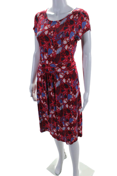 Boden Womens Short Sleeve Scoop Neck Floral Pullover Dress Red Size 10