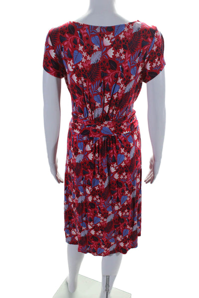 Boden Womens Short Sleeve Scoop Neck Floral Pullover Dress Red Size 10