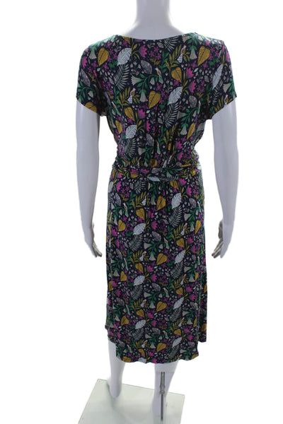 Boden Womens Scoop Neck Short Sleeve Floral Print Dress Black Size 10