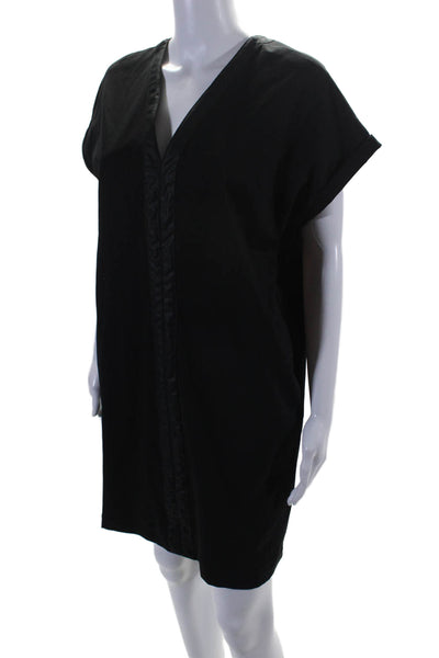 Giuseppa Womens Cotton V-Neck Low Back Patchwork Short Sleeve Dress Black Size M