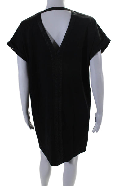 Giuseppa Womens Cotton V-Neck Low Back Patchwork Short Sleeve Dress Black Size M