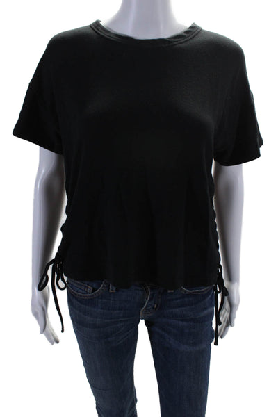 Rag & Bone Jean Womens Lace Up Hem Short Sleeve Crewneck T-Shirt Black Size XS