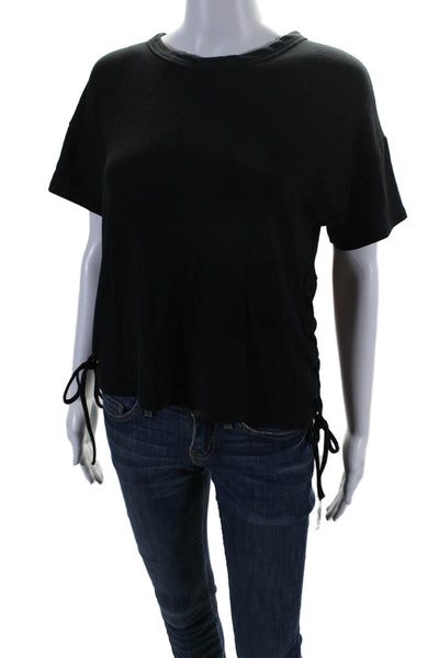 Rag & Bone Jean Womens Lace Up Hem Short Sleeve Crewneck T-Shirt Black Size XS