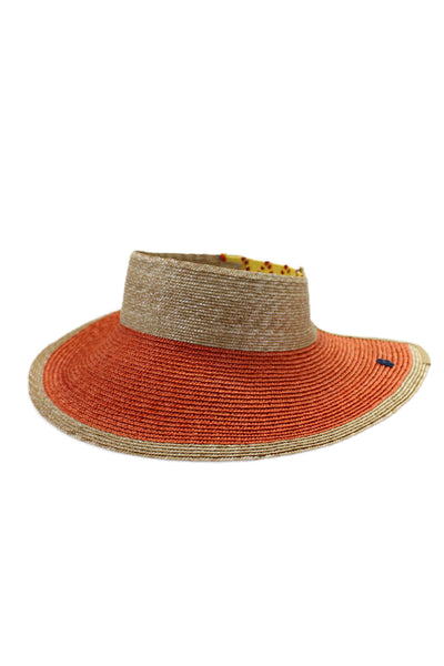 Raffaello Bettini Womens Wide Brim Visor Hat Straw Orange Regular