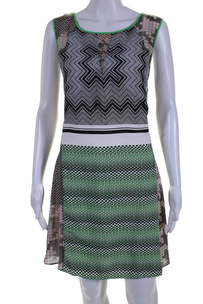 W118 By Walter Baker Womens Abstract Print Zipped Fit & Flare Dress Green Size M