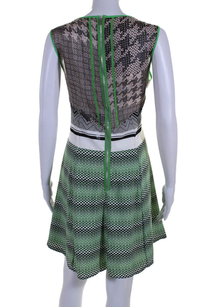 W118 By Walter Baker Womens Abstract Print Zipped Fit & Flare Dress Green Size M