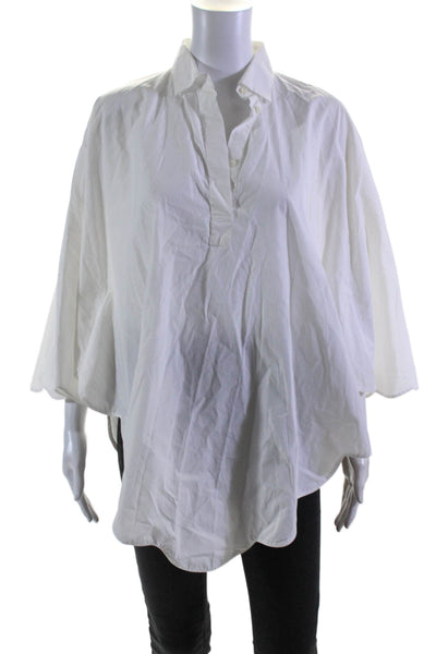 Valentino Womens White Collar Henley 3/4 Sleeve Poncho Blouse Top Size 6