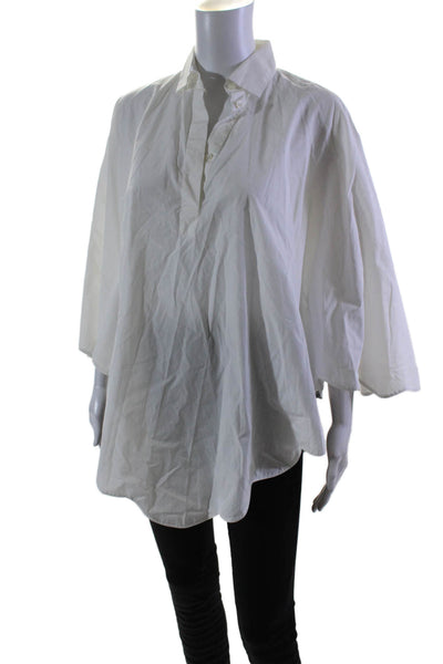 Valentino Womens White Collar Henley 3/4 Sleeve Poncho Blouse Top Size 6