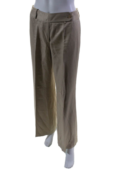 Giorgio Armani Womens Silk Khaki High Rise Pleated Wide Leg Pants Size 38