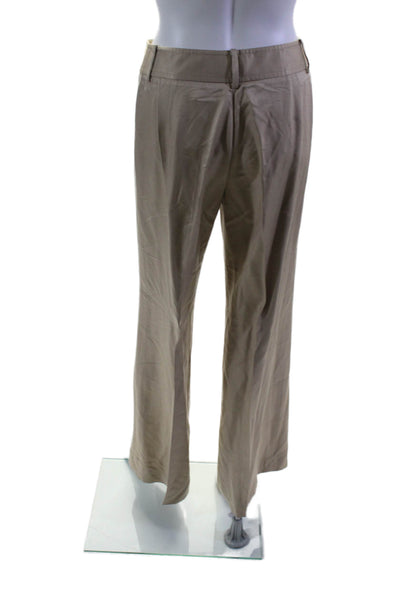 Giorgio Armani Womens Silk Khaki High Rise Pleated Wide Leg Pants Size 38