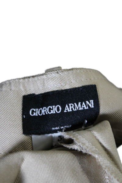 Giorgio Armani Womens Silk Khaki High Rise Pleated Wide Leg Pants Size 38