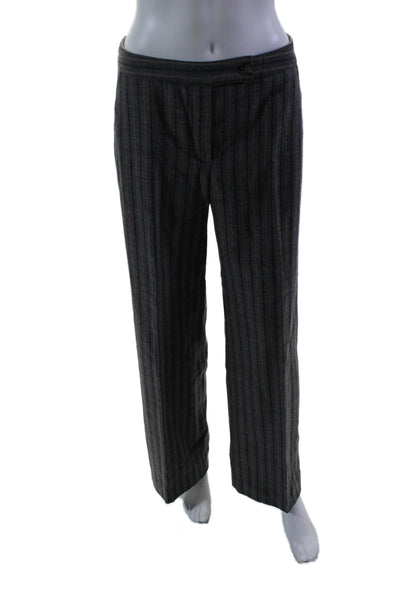 Valentino Womens Gray Wool Striped High Rise Pleated Straight Pants Size 6