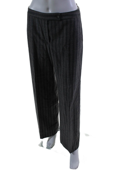 Valentino Womens Gray Wool Striped High Rise Pleated Straight Pants Size 6