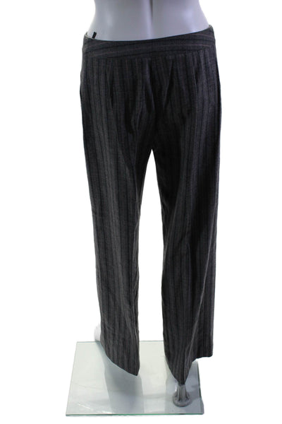 Valentino Womens Gray Wool Striped High Rise Pleated Straight Pants Size 6