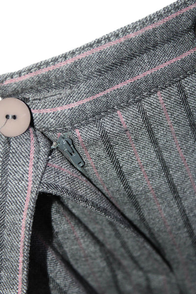 Valentino Womens Gray Wool Striped High Rise Pleated Straight Pants Size 6