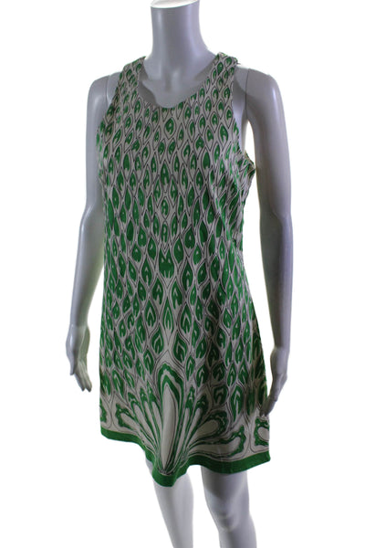 Julie Brown Womens Cotton Green Printed Crew Neck Sleeveless Shift Dress Size 6