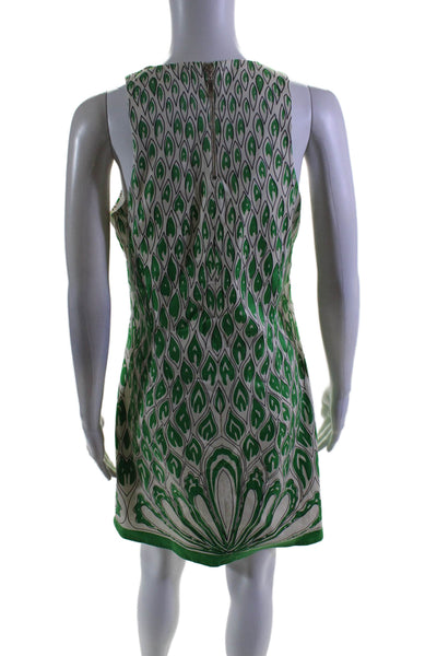 Julie Brown Womens Cotton Green Printed Crew Neck Sleeveless Shift Dress Size 6