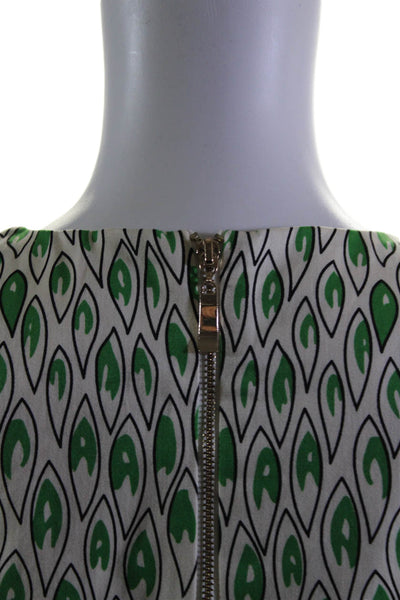 Julie Brown Womens Cotton Green Printed Crew Neck Sleeveless Shift Dress Size 6