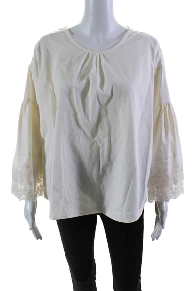 Gary Graham 422 Womens Cotton White Scoop Neck Lace Up Blouse Top Size S/M