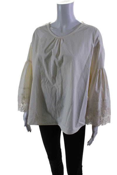 Gary Graham 422 Womens Cotton White Scoop Neck Lace Up Blouse Top Size S/M