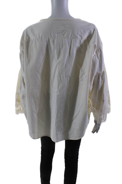 Gary Graham 422 Womens Cotton White Scoop Neck Lace Up Blouse Top Size S/M