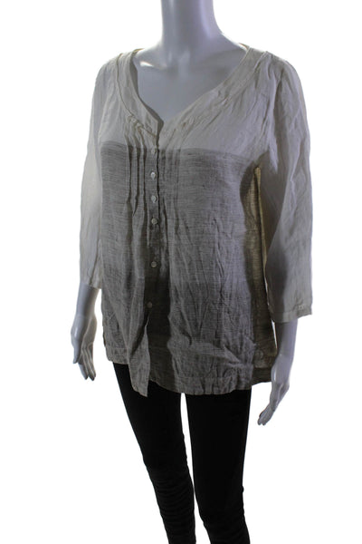 Rosso35 Womens Linen Cream Beige Ombra Henley 3/4 Sleeve Blouse Top Size 46