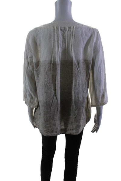 Rosso35 Womens Linen Cream Beige Ombra Henley 3/4 Sleeve Blouse Top Size 46