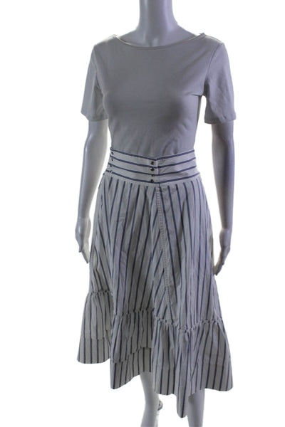 3.1 Phillip Lim Womens Striped Tiered Long Maxi Skirt White Size 6 US