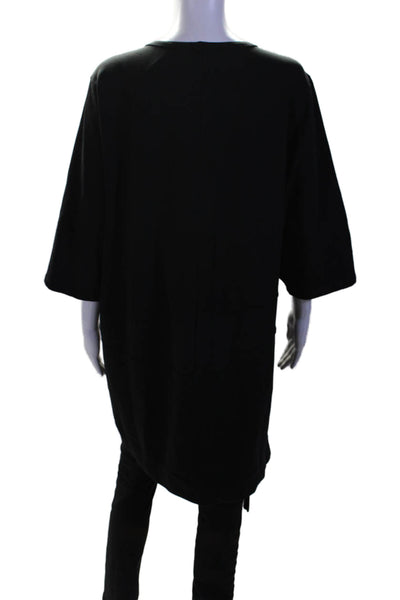 Giuseppa Collection Womens Black Crew Neck 3/4 Sleeve Oversized Shirt Size L