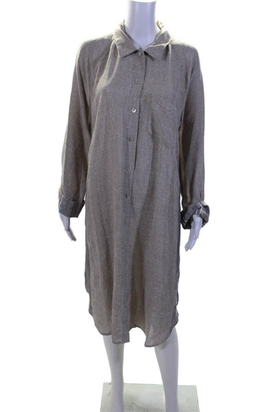 Mystree Womens Cotton Blend Beige Collar Striped Long Sleeve Shirt Dress Size L