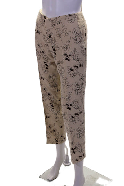 Marni Womens Wool Beige Floral High Rise Pleated Straight Leg Pants Size 40