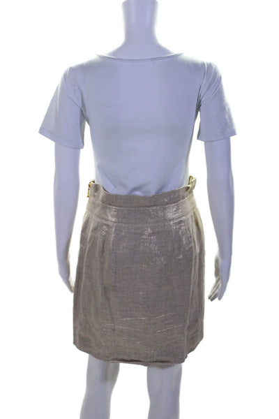 Kate Spade New York Womens Linen Metallic Beige Lined Mini Skirt Size 4