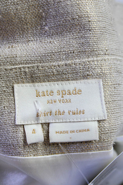 Kate Spade New York Womens Linen Metallic Beige Lined Mini Skirt Size 4