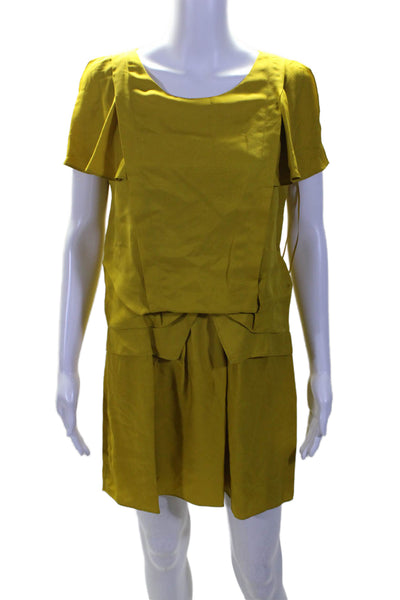 Ali Ro Womens Yellow Silk Square Neck Cap Sleeve Drape Mini Dress Size 6