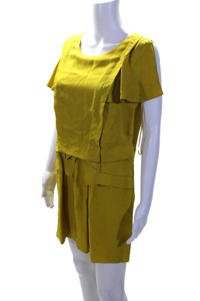 Ali Ro Womens Yellow Silk Square Neck Cap Sleeve Drape Mini Dress Size 6