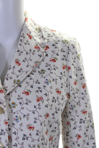 Rebecca Taylor Womens Cotton Twill Floral Print Three Button Blazer White Size 4