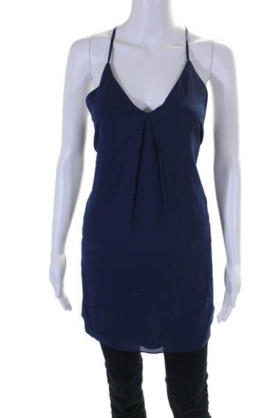 Alice + Olivia Womens Silk V-Neck Sleeveless Camisole Tunic Top Navy Blue Size S