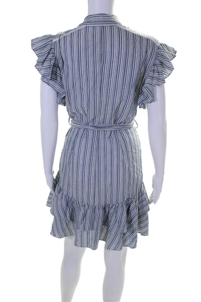 Rebecca Taylor Womens Cotton Striped Print Ruffled Hem Tiered Dress Blue Size 4