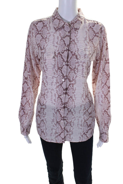 Equipment Femme Womens Silk Snakeskin Print Button Down Blouse Pink Size M