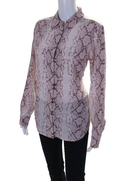 Equipment Femme Womens Silk Snakeskin Print Button Down Blouse Pink Size M