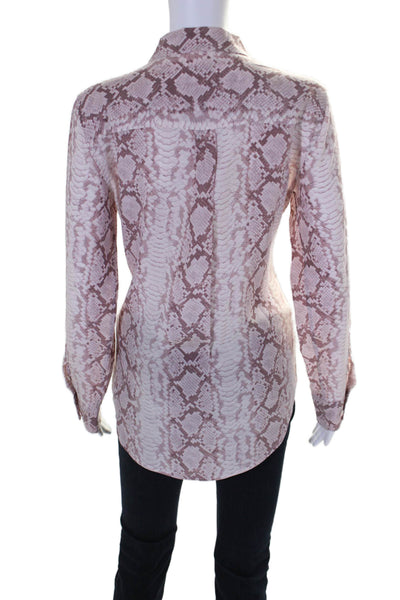 Equipment Femme Womens Silk Snakeskin Print Button Down Blouse Pink Size M